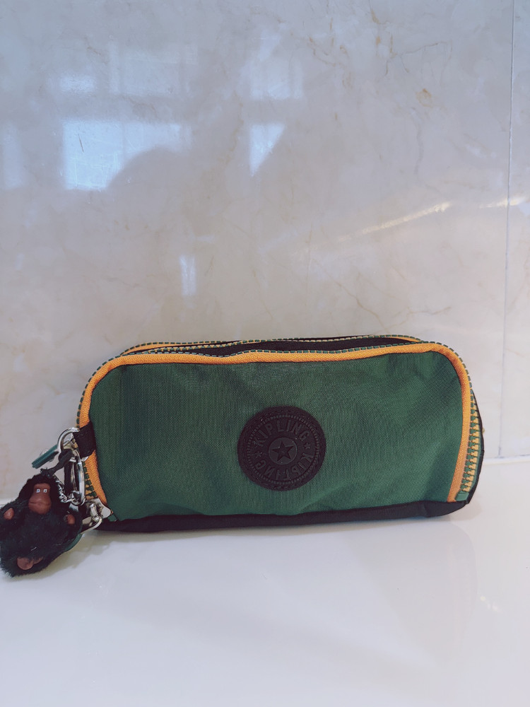 NEW Kipling Gitroy Pencil Case Cosmetic Case Green Tree Monkey Charm