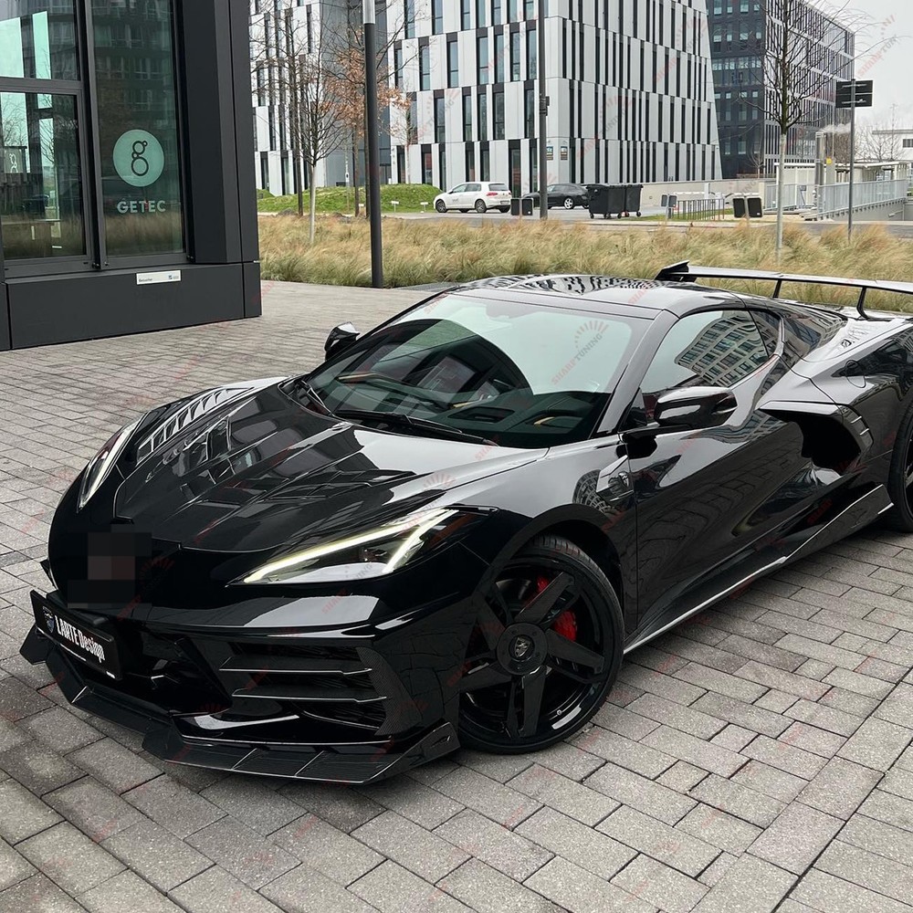 For Corvette C8 2020-2025 Front Bumper Lip Splitter 5VM Style 3PCS-Carbon Flash