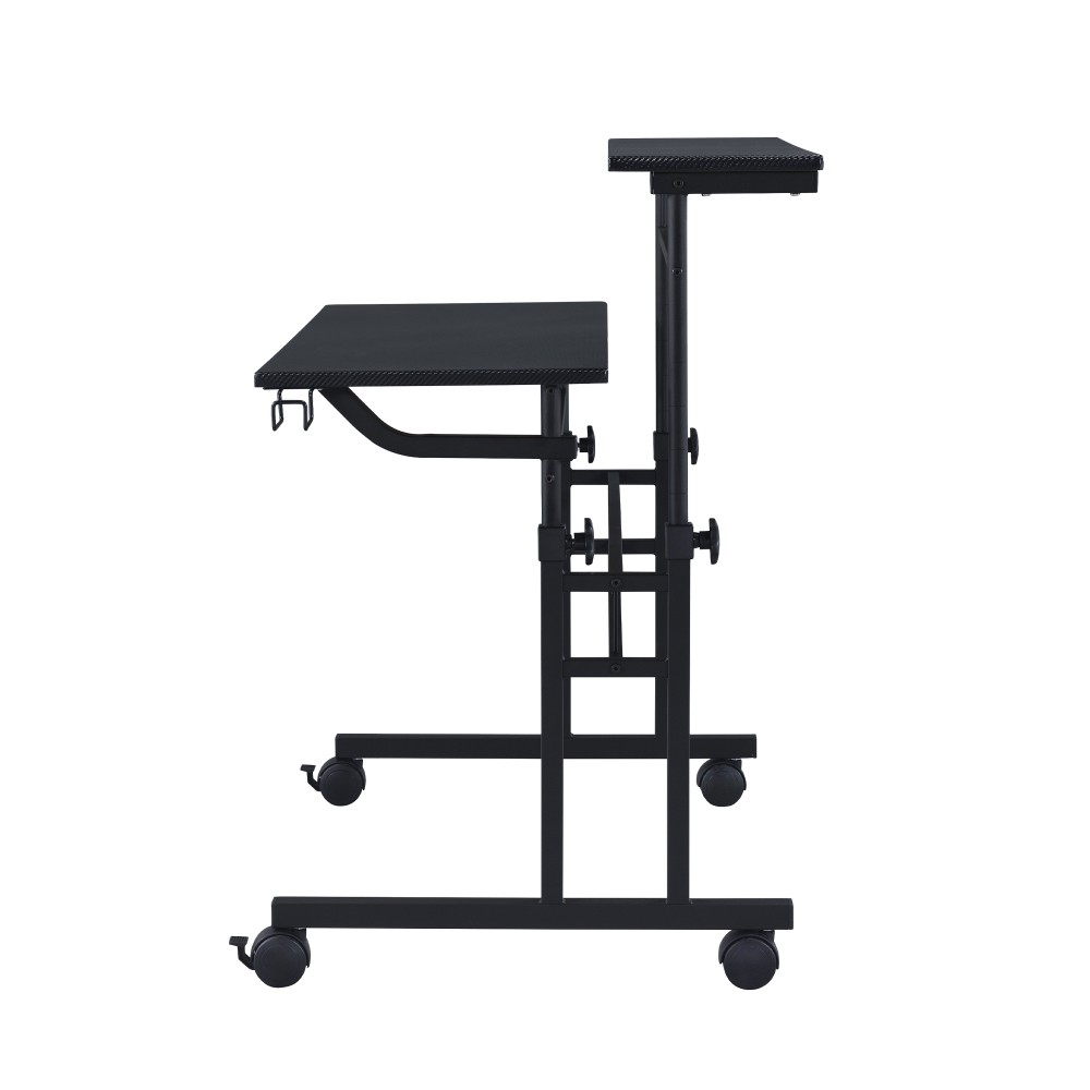 Height-Adjustable Rolling Desk - Mobile Writing Table w/ Movable Shelf - Office