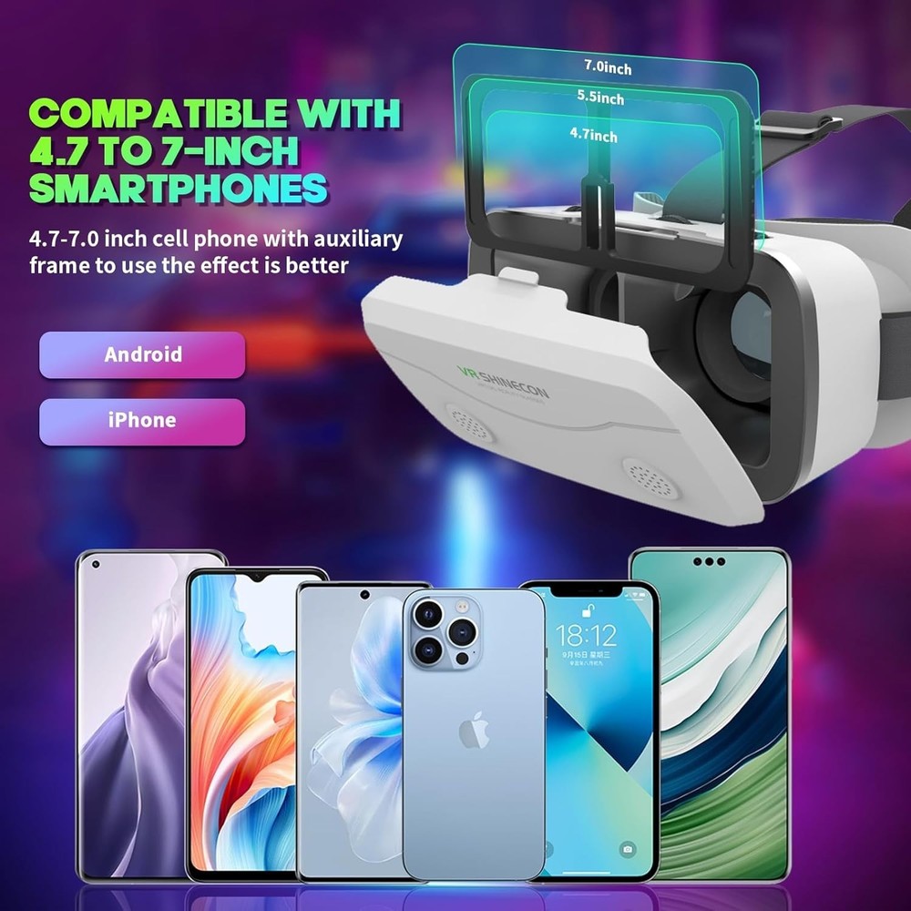 VR Headset for Smartphones 4.7-7 Inch with Bluetooth Controller, Aspheric HD Len