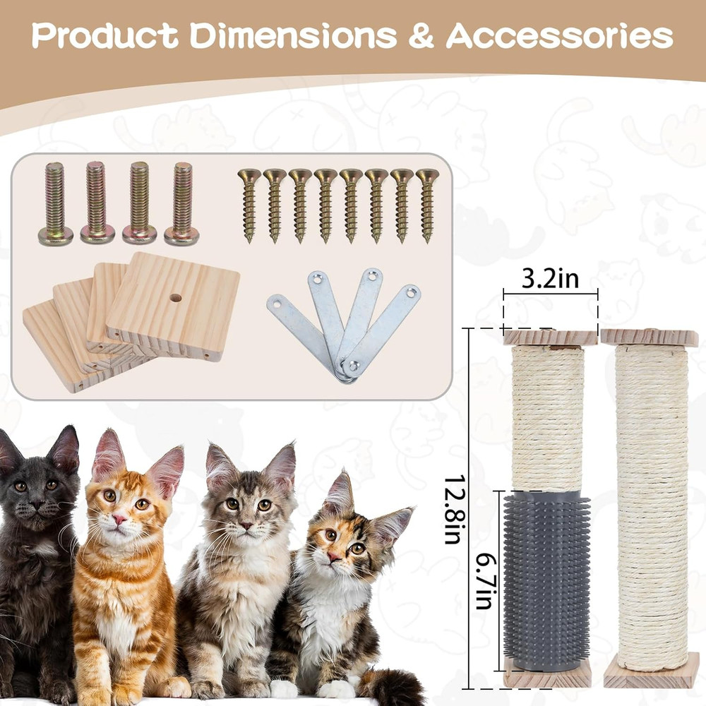 2 Pack Cat Scratching Post for Crate Cage, Wall Mounted Cat Scratcher Post with