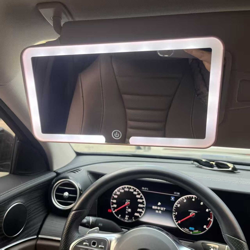 Car Sun Visor Makeup Mirror, Rechargeable LED Sun Visor Mirror with Touch-Screen