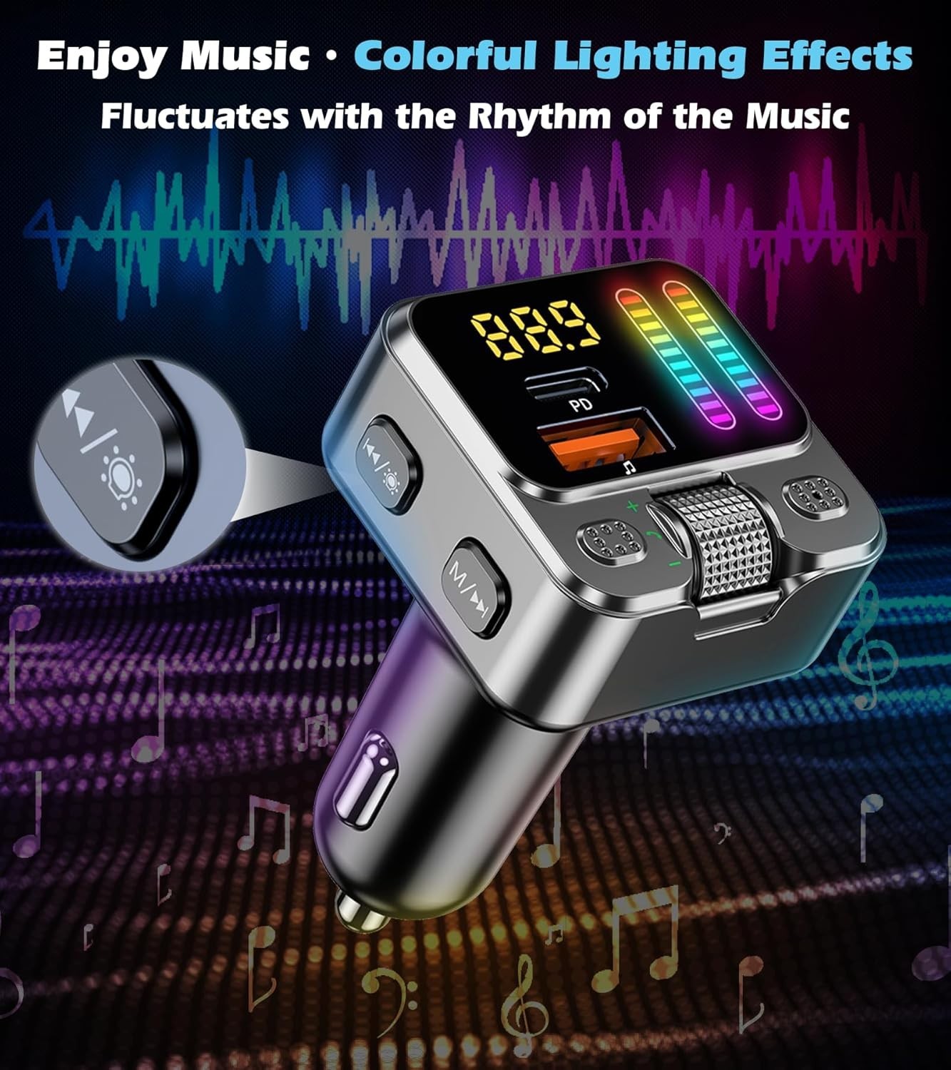 Transmisor Bluetooth 5.3 USB Para Carro Auto Cargador Receptor Adaptor FM Radio