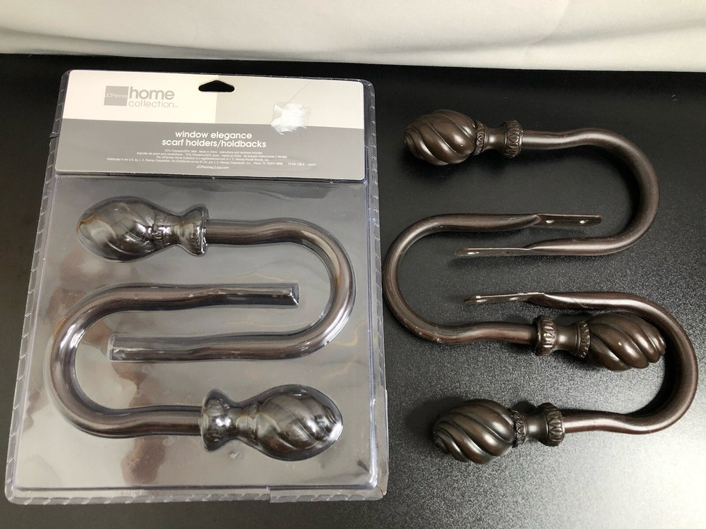 JCPenny Home Collection Scarf Holders/Holdbacks Walnut NEW & USED BUNDLE!