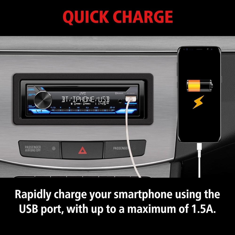 High-Performance KD-SR87BT CD Receiver - Bluetooth, USB, AM/FM & Detachable Face