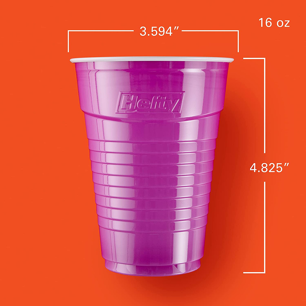 Hefty Party on Disposable Plastic Cups, Assorted, 16 Ounce, 100 Count