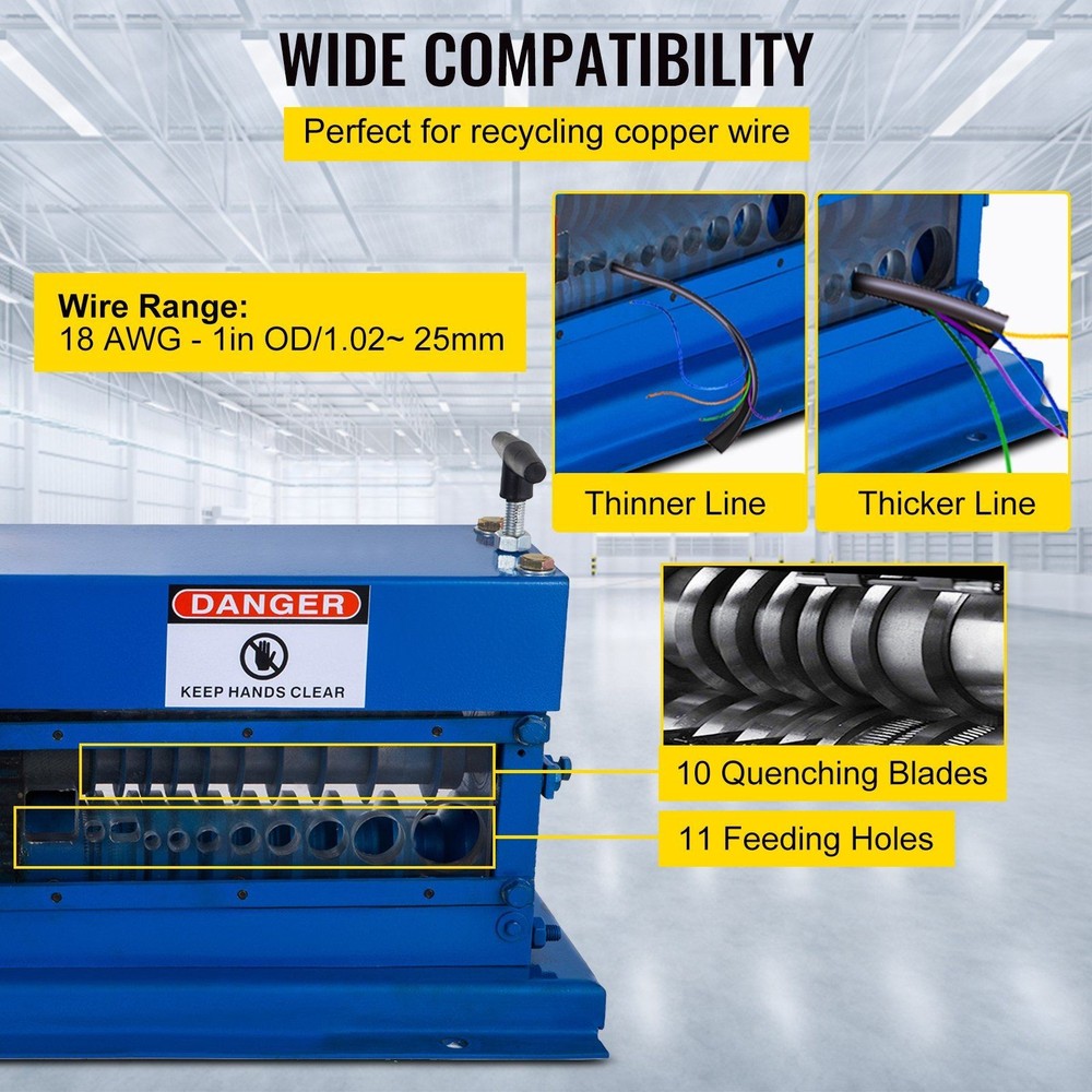 Universal Wire Stripper Machine 370W 1" OD 11 Slots 75ft/min