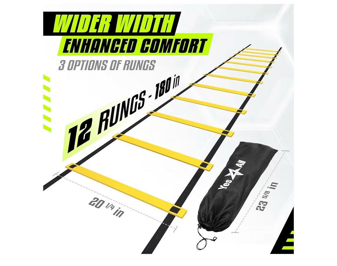 Agility Adjustable Football Ladder Speed Training Equipment (Yellow) 12 Rung