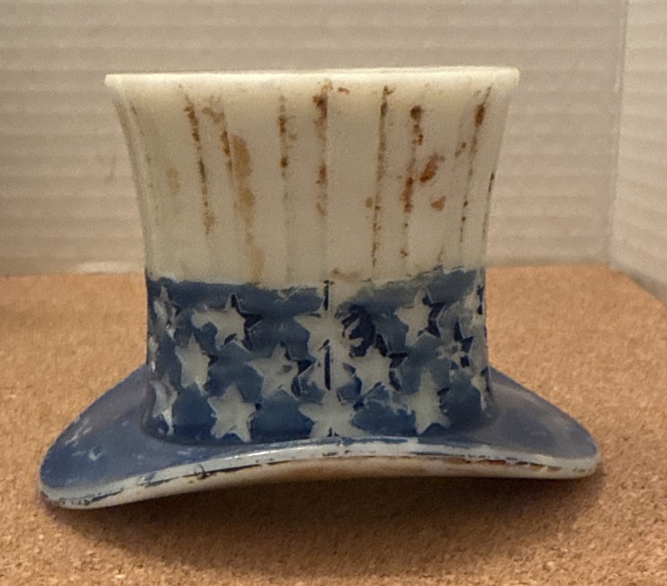 Antique Uncle Sam Hat Milk Glass Candy Container