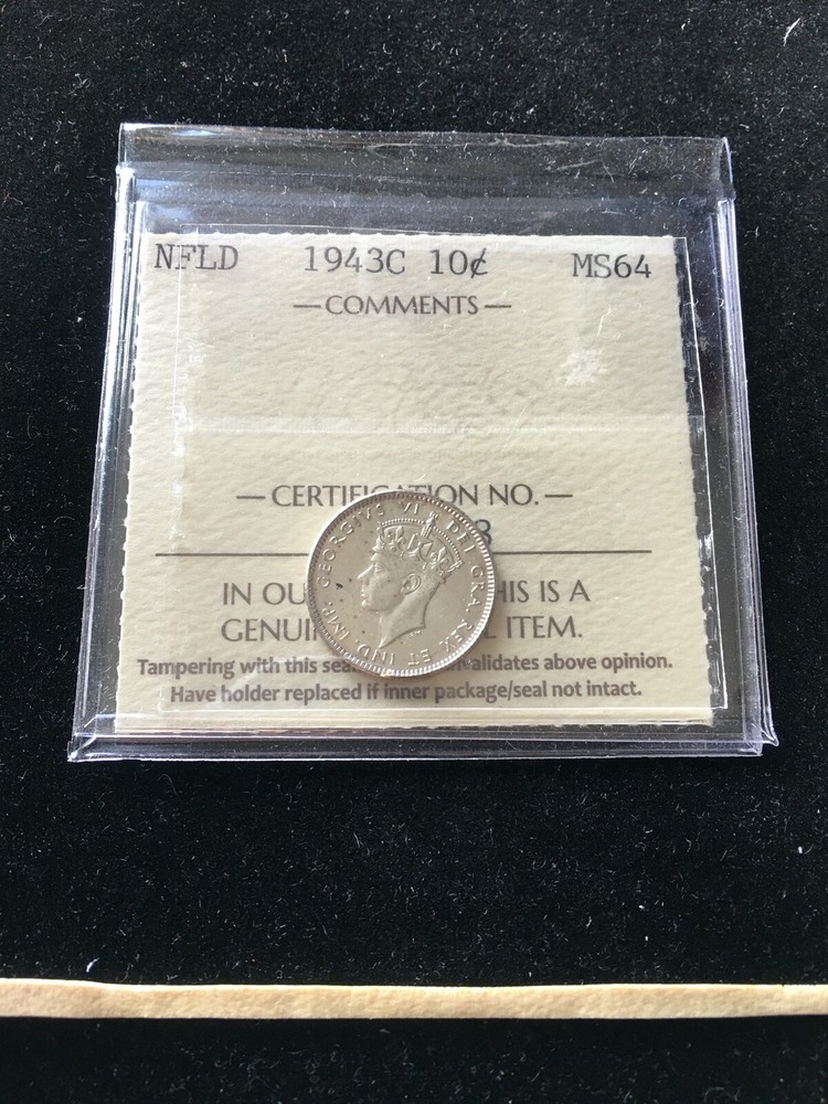 1943c  Newfoundland,  ¢10 Cent, ICCS Graded, **MS-64**