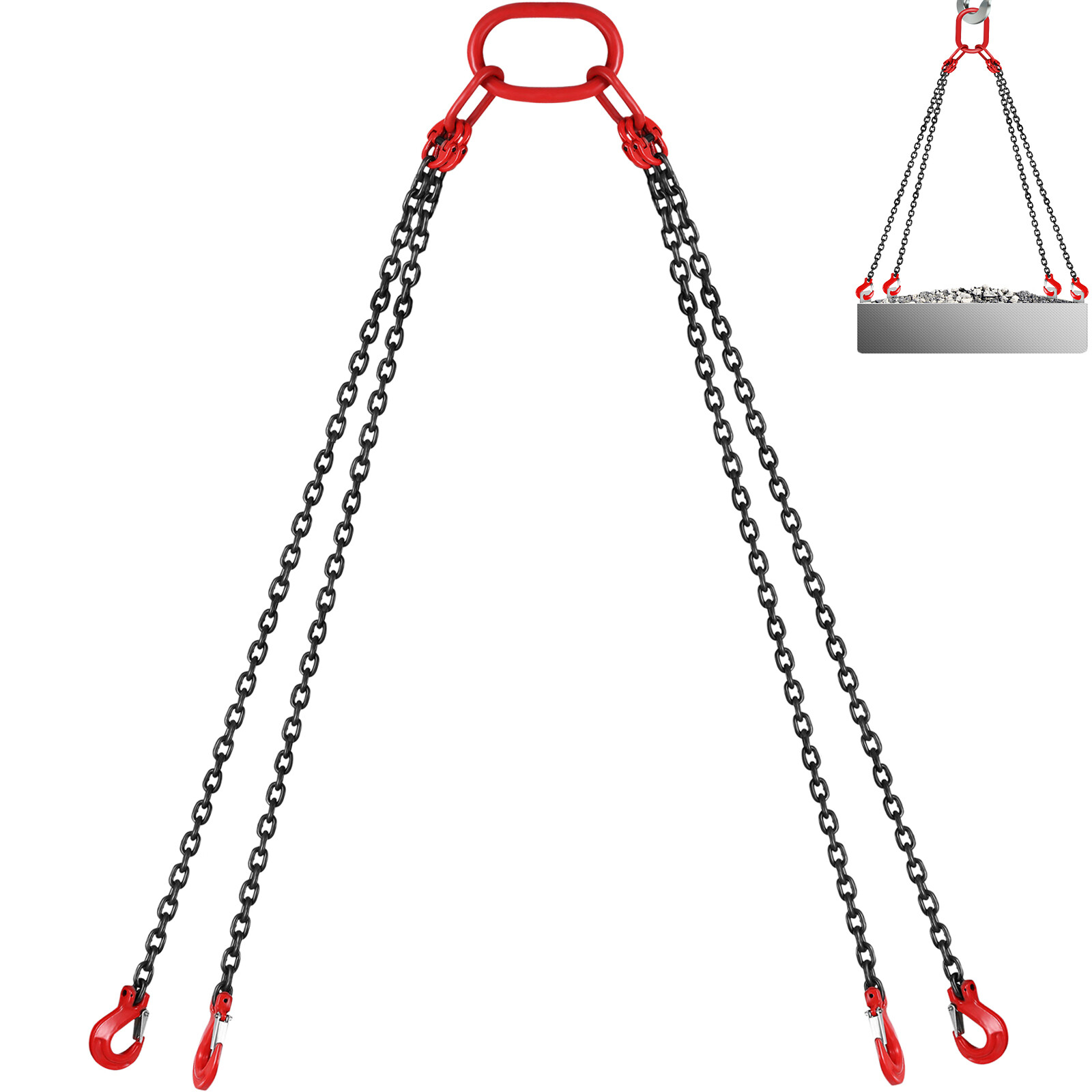 VEVOR 5/16"x10' Lifting Chain Sling G80 11023lbs 5Ton w/ 4 Legs ＆ Grab Hooks