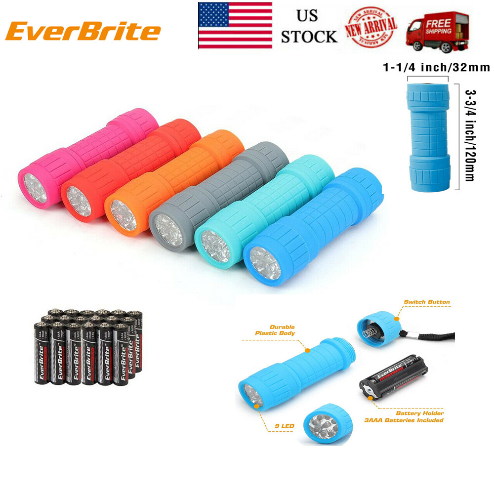 EverBrite 6-Pack 9 LED Flashlight Impact Handheld Torch Set AAA Battery Included