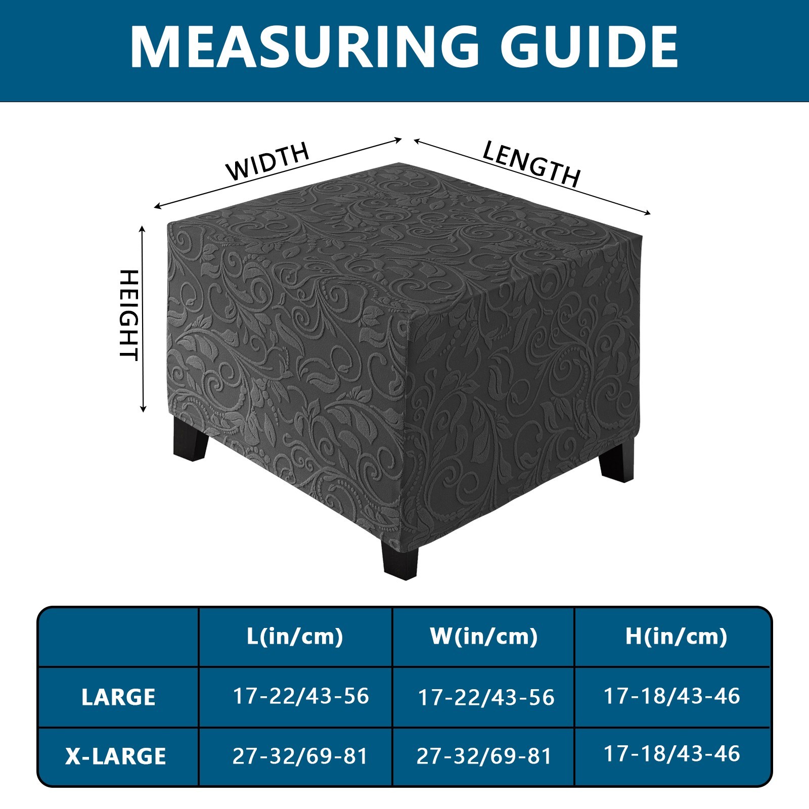 Stretch Jacquard Ottoman Cover Square Rectangle Footstool Cover Slipcover L/XL