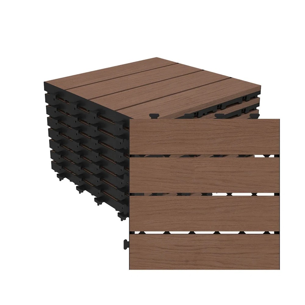 27Pcs HDPE Interlocking Deck,Waterproof Snap-Together w/Drainage Design,Brown