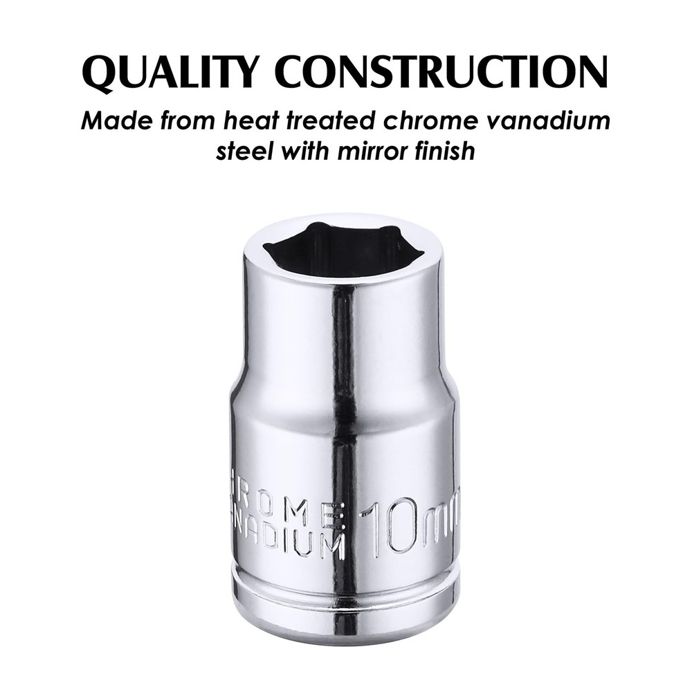 MIXPOWER 10PCS 1/4"& 3/8" Drive 10mm Deep&Shallow Socket, CR-V, Metric, 10MM