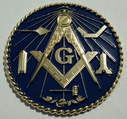 Masonic Working Tools Car Emblem with Dark Blue background