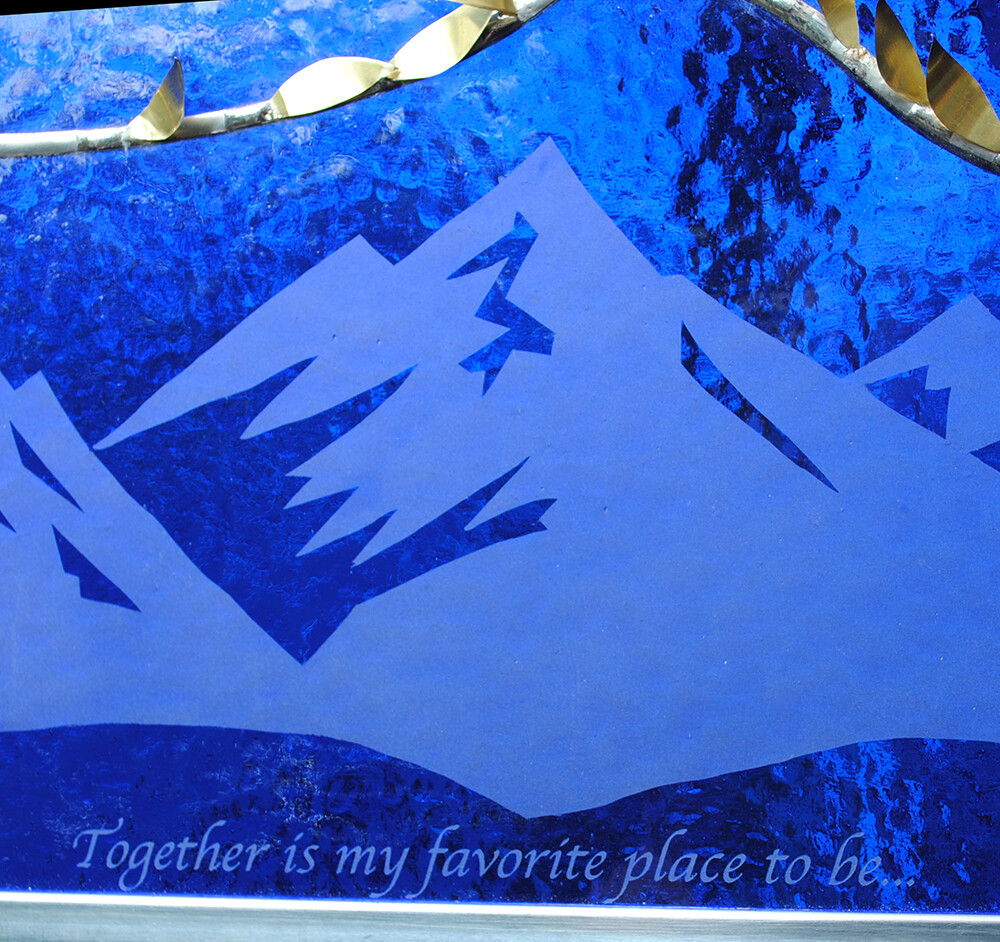 Stained Glass Window Panel two trees beveled blue mountain