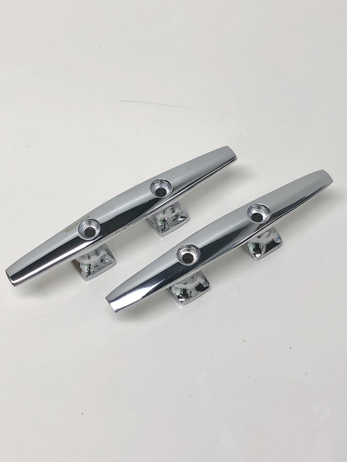 PAIR (2 qty) NEW 6-1/4" CHROME PLATED HEAVY BOAT CLEATS~ROPE TIE DOWNS~MARINE