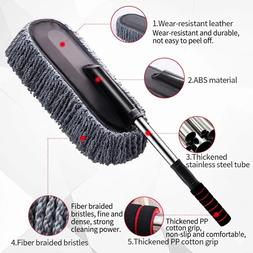 Car Cleaning Duster Microfiber Large Home Wax Treated Plastic Handle Brush