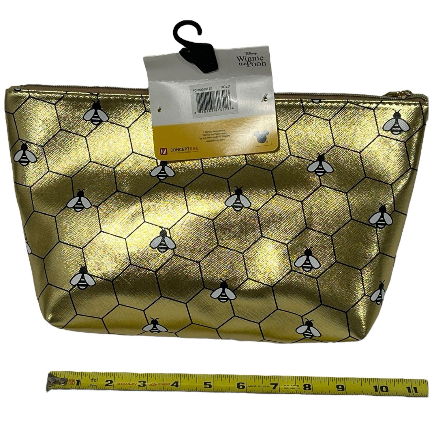 Disney Winnie the Pooh Gold Honey Bees Large Cosmetic Travel Bag Pouch NWT