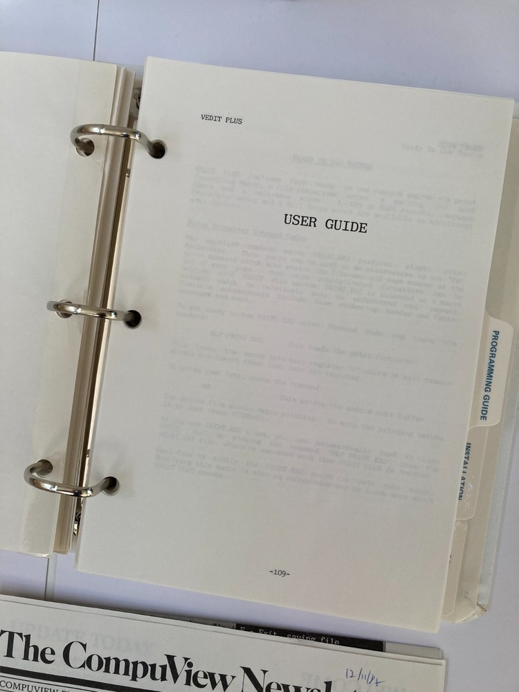CompuView VEDIT PLUS - Boxed User/Programming/Reference Manual-V2.03/2.33 - 1986