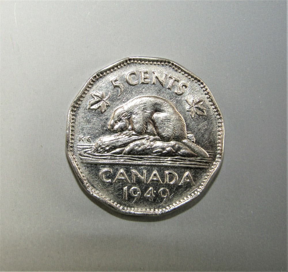 1949 CANADA 5 Cents Die Gouge ERROR through ear