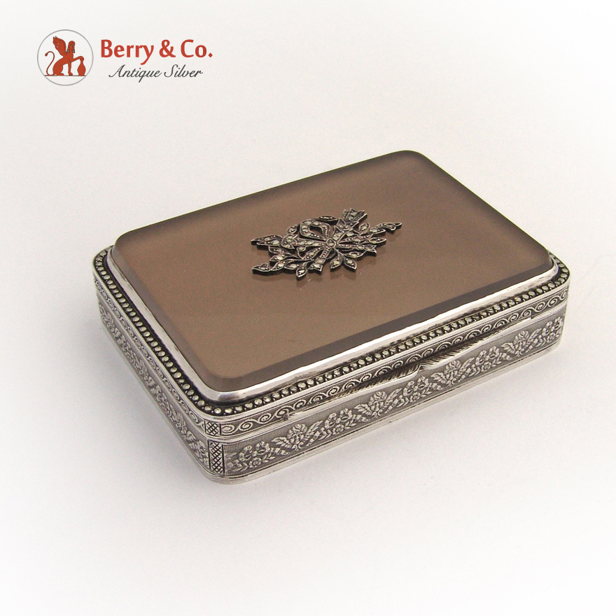 Agate Marcasite Box Engine Turned Germany 935 Silver