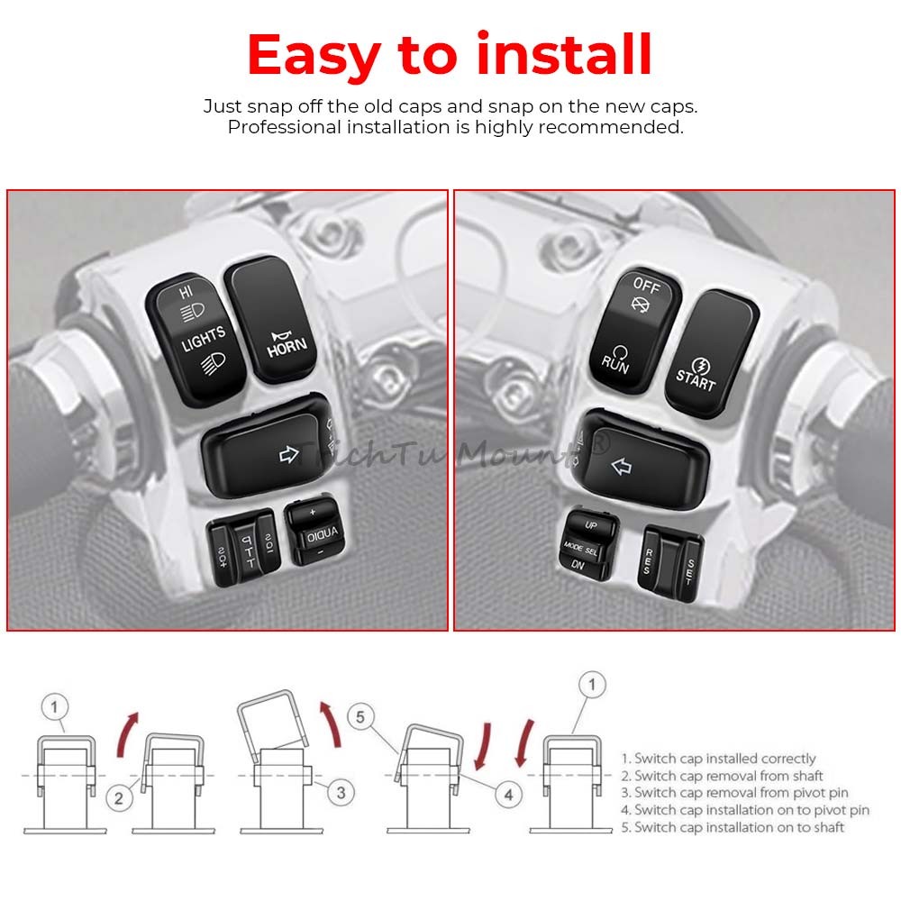 Black 10pcs Hand Control Switch Button Caps For Harley Electra Glide Tri Glide