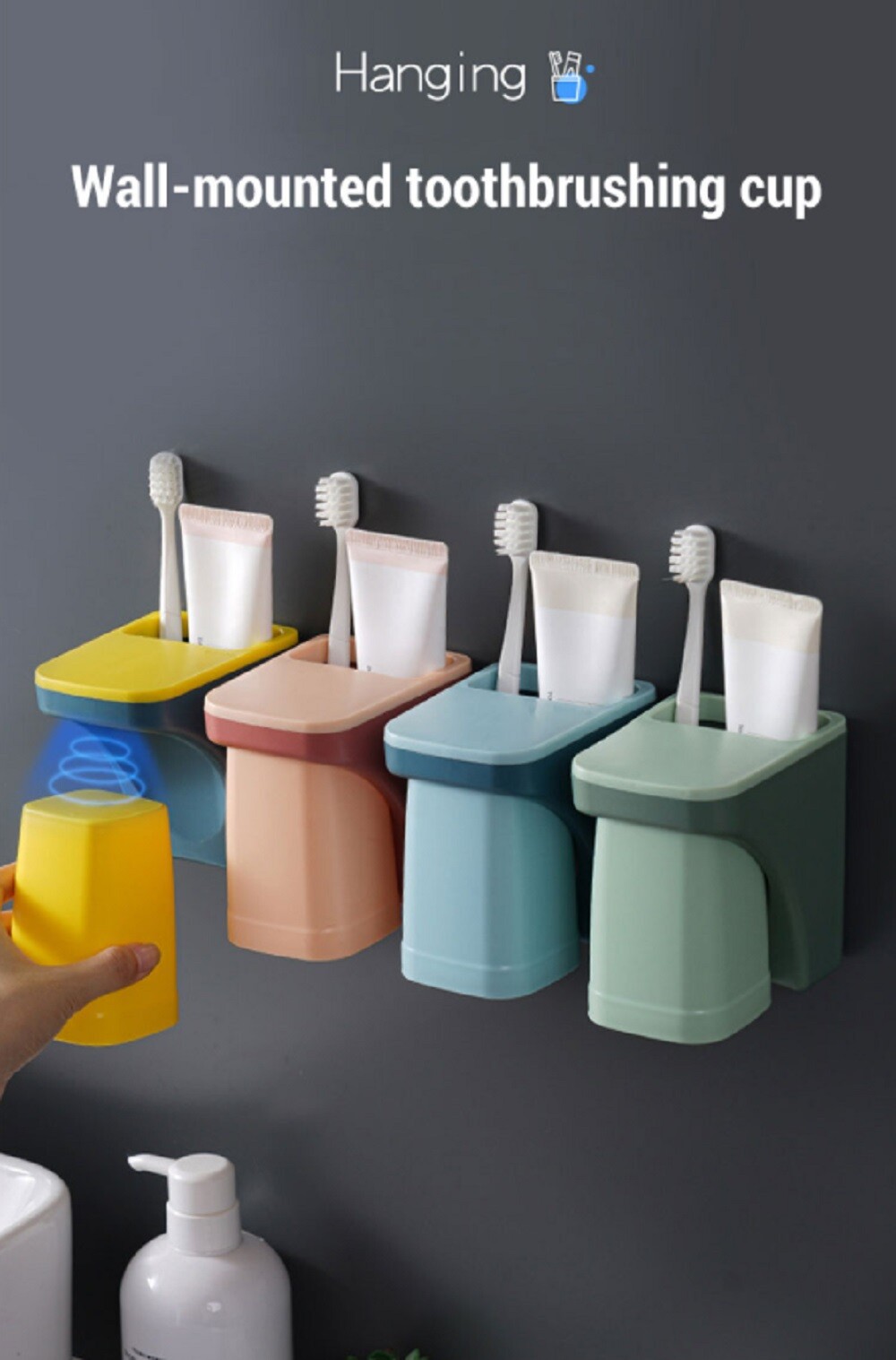 Wall Mounted Toothbrush Holder & Magnetic Cup – Space-Saving Toothpaste Organize