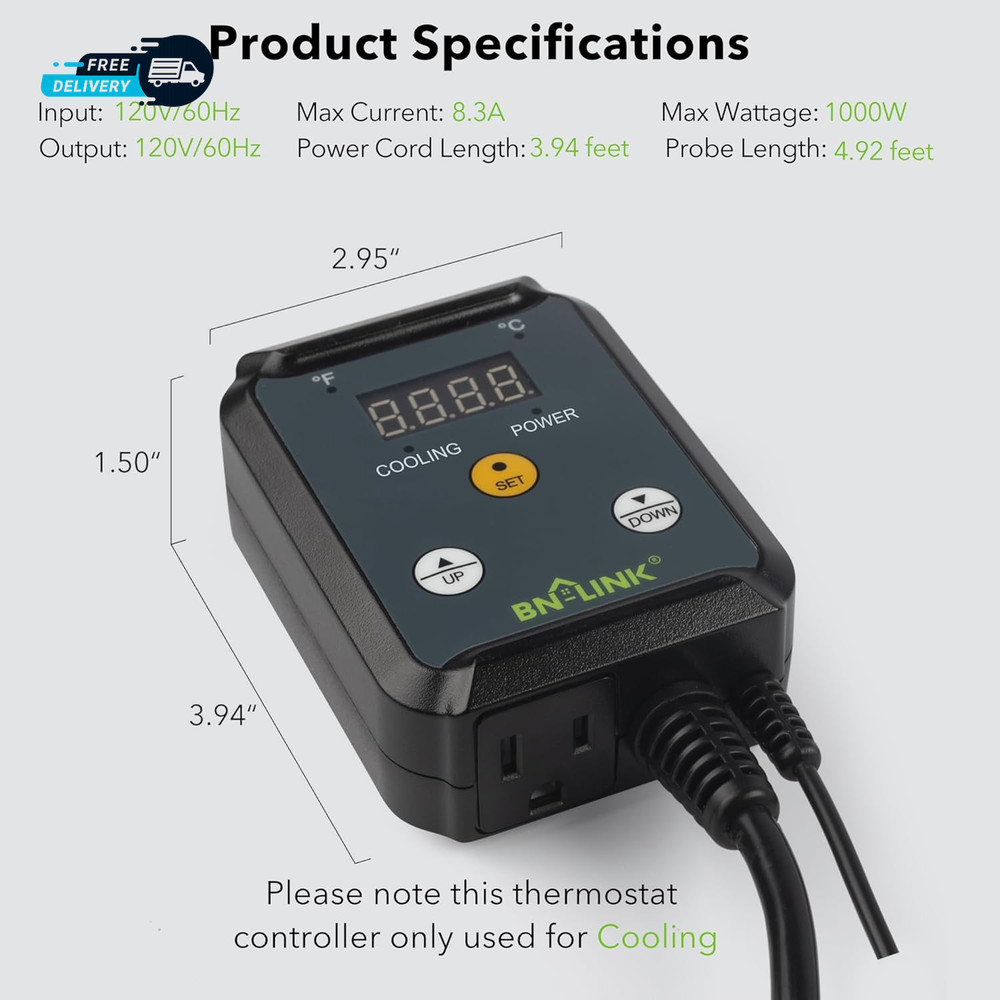Digital Cooling Thermostat Controller, Temperature Controlled Outlet Attic Fan