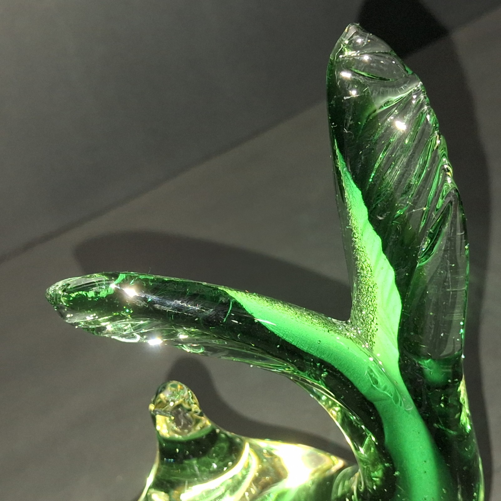 Vintage Green Glass Fish Sculpture Murano Paperweight Made in Italy Sunken Eyes