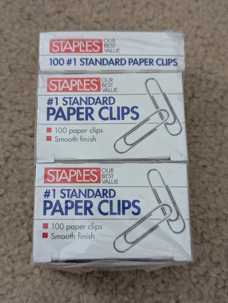 STAPLES #1 Size Paper Clips, 100 per Box, 5 Boxes