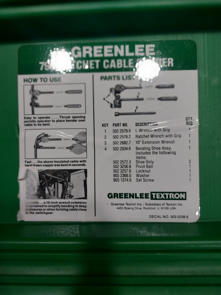Greenlee 796 Ratchet Cable Bender