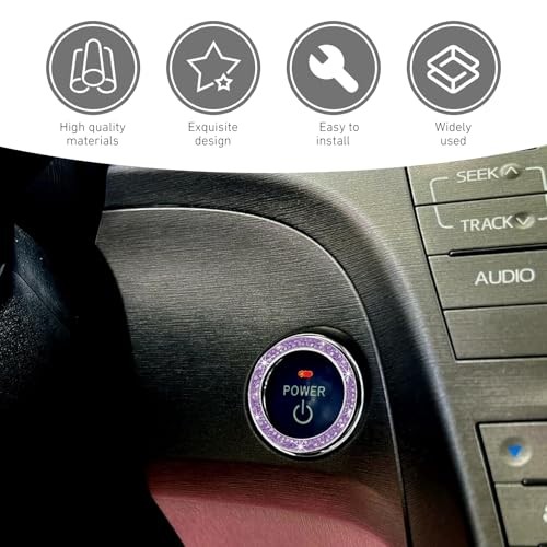 2 PCS Car Engine Start Stop Decoration Ring, Crystal Double Rhinestone Purple