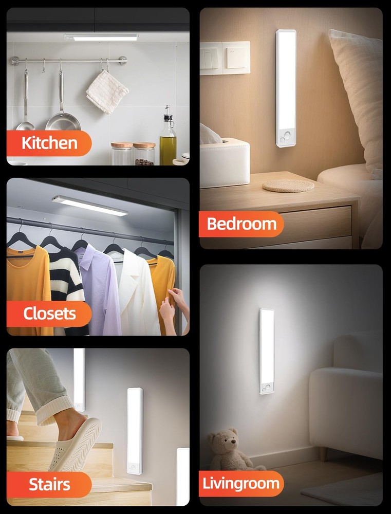 Under Cabinet Motion Sensor Lighting: Dimmable Rechargeable Lights Indoor - B...