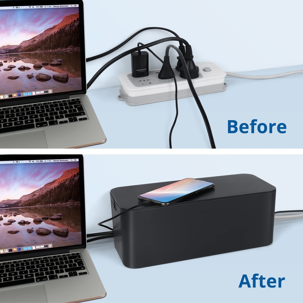 Cable Management Box Black 2pack Cord Organizer Box Extra Large And Medium Size