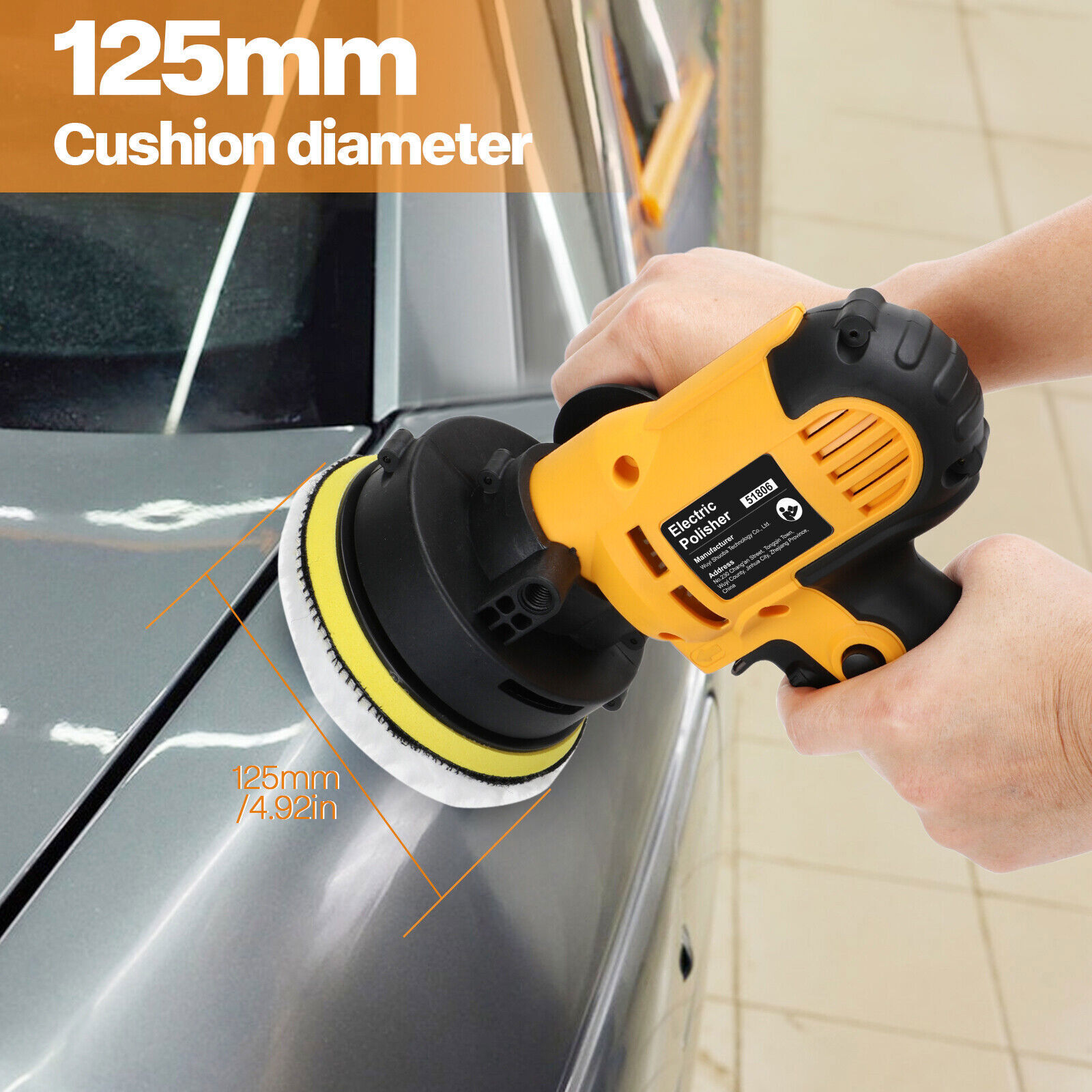 Electric Car Buffer Polisher Machine 800W, Multi-Speed Knob, with 5" Pad Bonnet