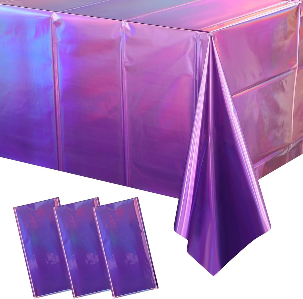 6 Pack Iridescence Plastic Tablecloths Shiny Disposable Laser Rectangle Table