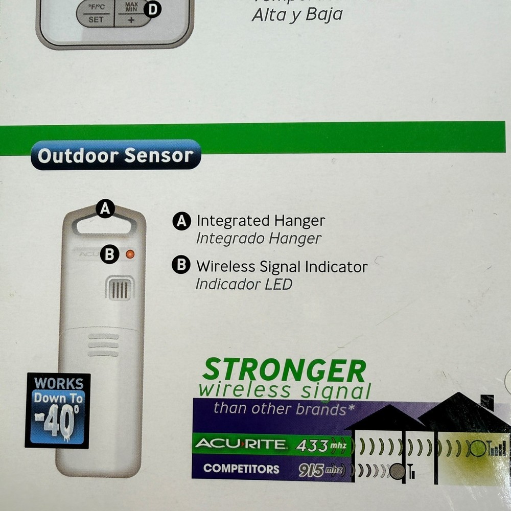 AcuRite Wireless Indoor Outdoor Digital Temperature Thermometer Clock & Memory