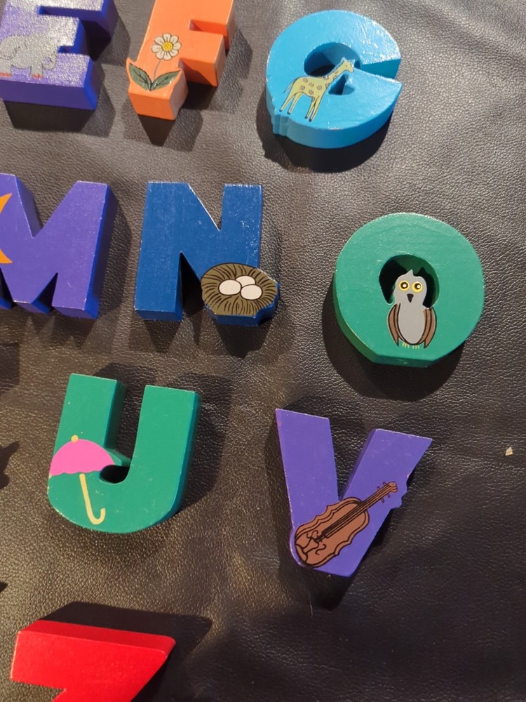 Solid wood alphabet letters in wood case