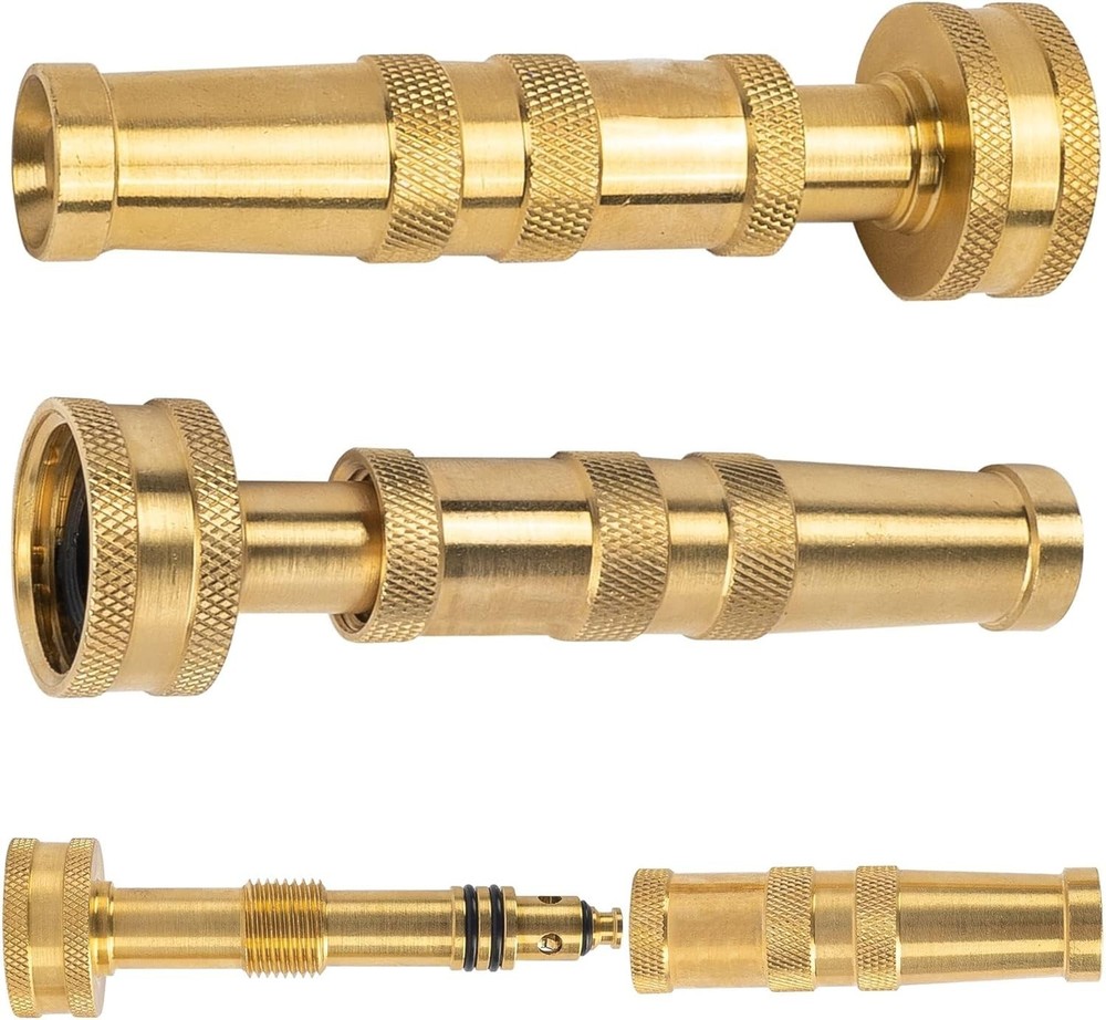 4 Inch Adjustable Twist Nozzle - Solid Brass Hose Attachment with Rubber Washers