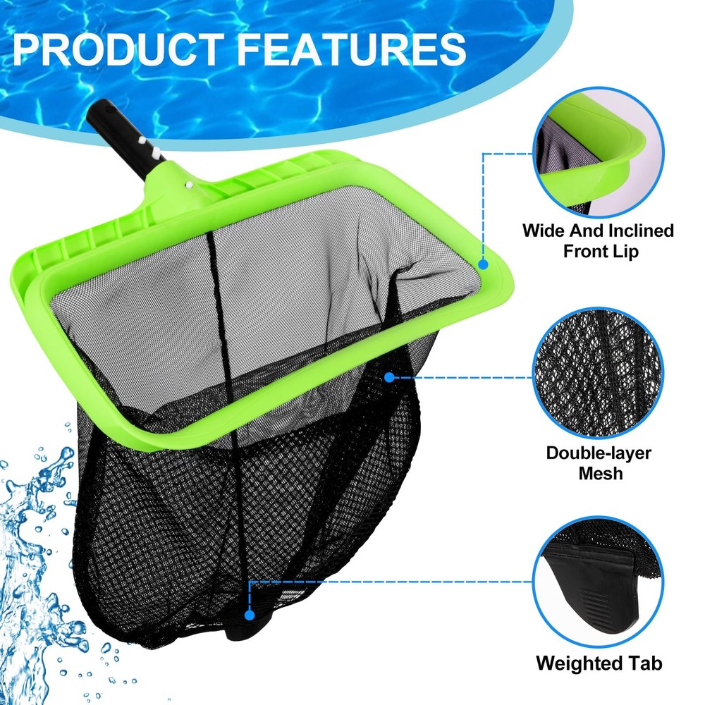 Swimming Pool Leaf Skimmer Net,Double-Layer & Reinforced Frame Deep Rake Nets