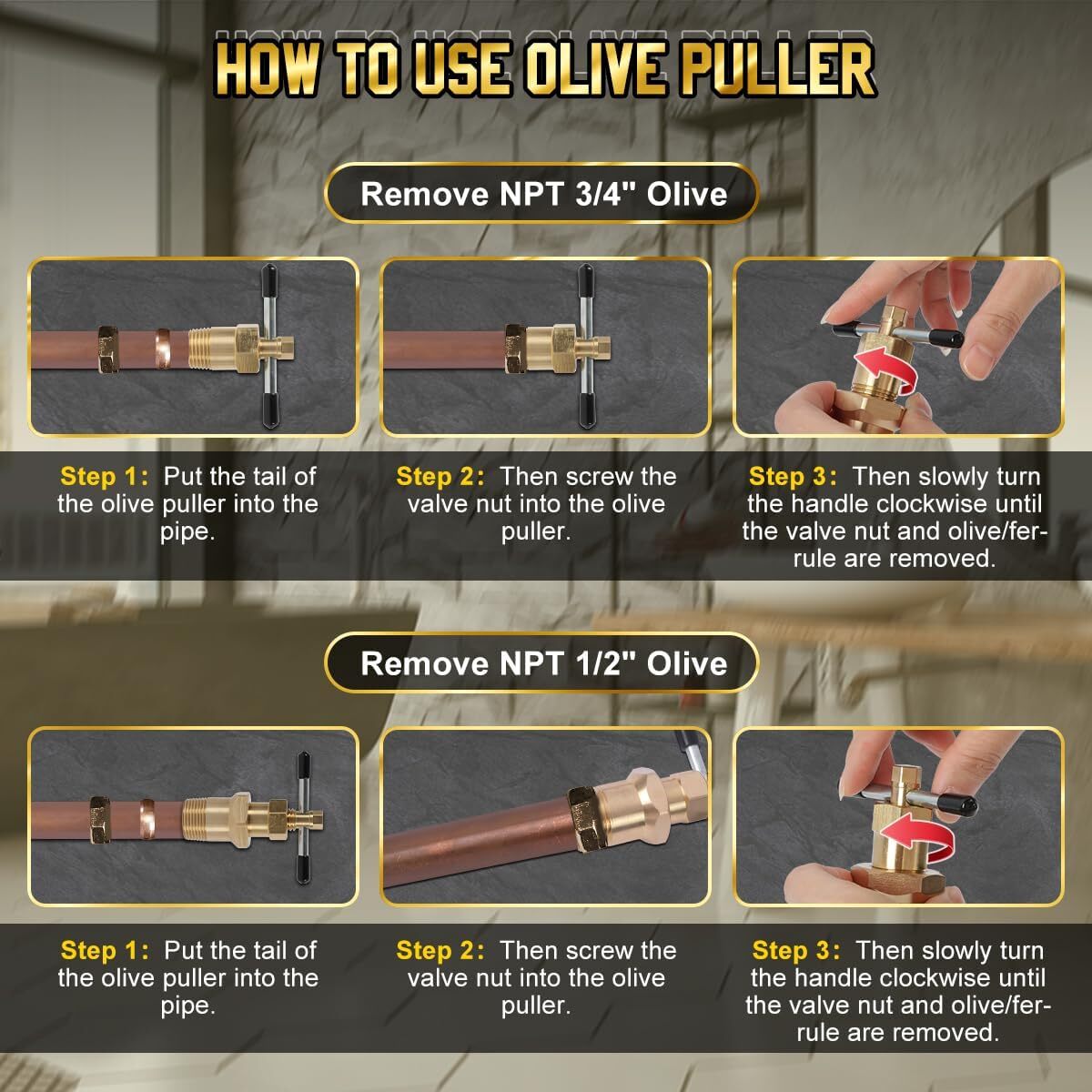 Olive Remover Ferrule Puller Brass Copper Pipe Fitting Plumbing Tool 1/2" 3/4"US