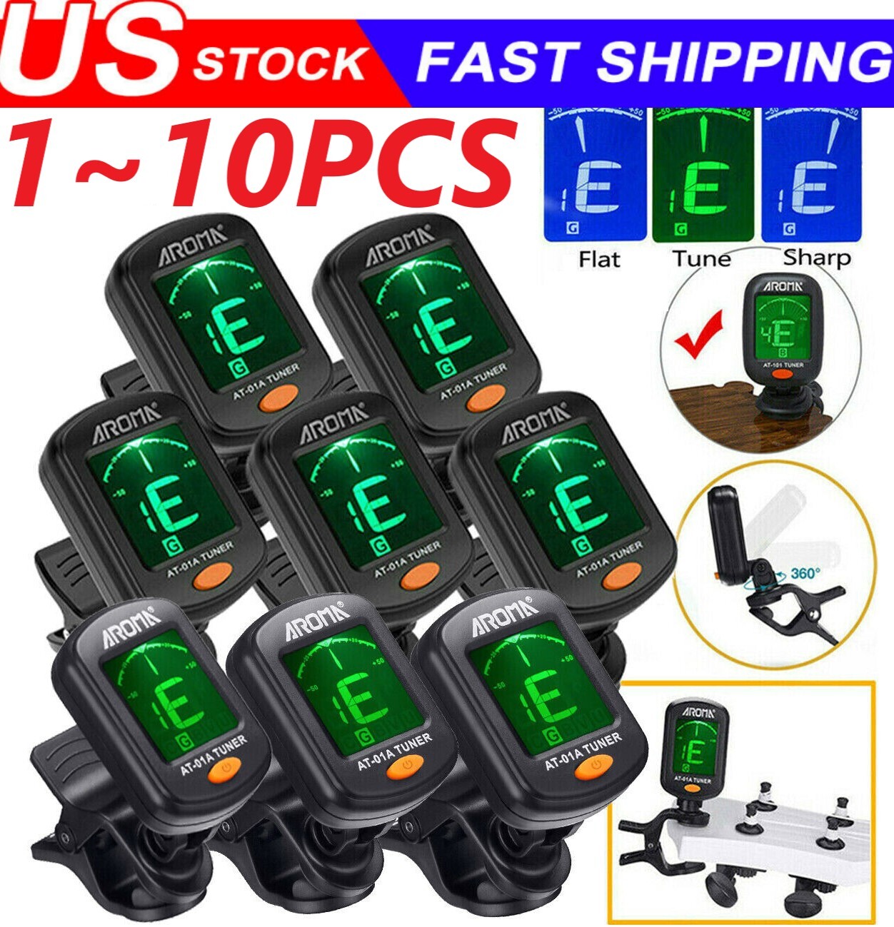 LCD Clip On Chromatic Acoustic Electric Guitar Bass Ukulele Banjo Violin Tuner