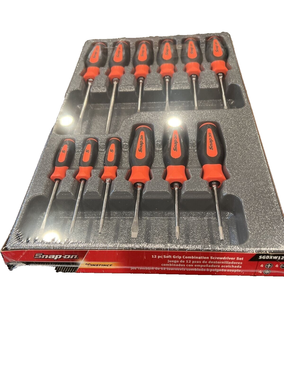SNAP ON TOOLS SGDXW120B O 12 pc ORANGE Soft Grip Combination Screwdriver Set +