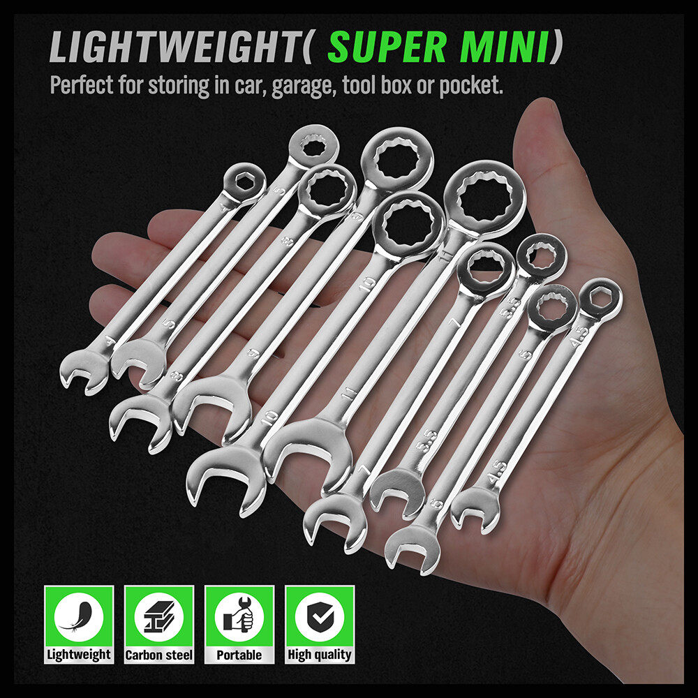 22PCS Combination Wrench Set Ignition Spanner Steel Tools Metric SAE Mini Small