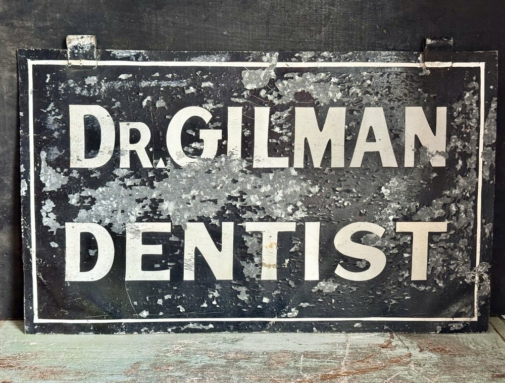 vintage  double sided Hand Painted Galvanized Sign