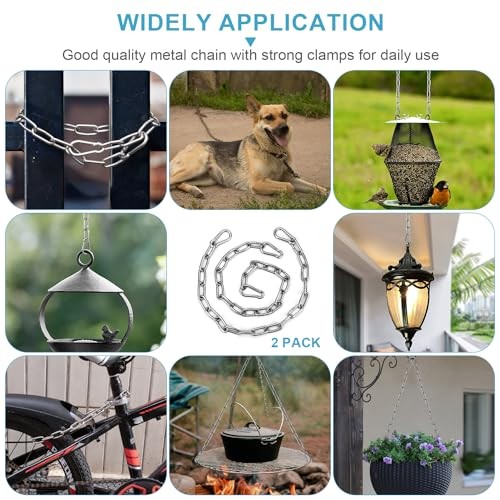 2 Pack Gate Chain Lock for Outdoor Fence with Carabiner, 5/32 x 24 Inch