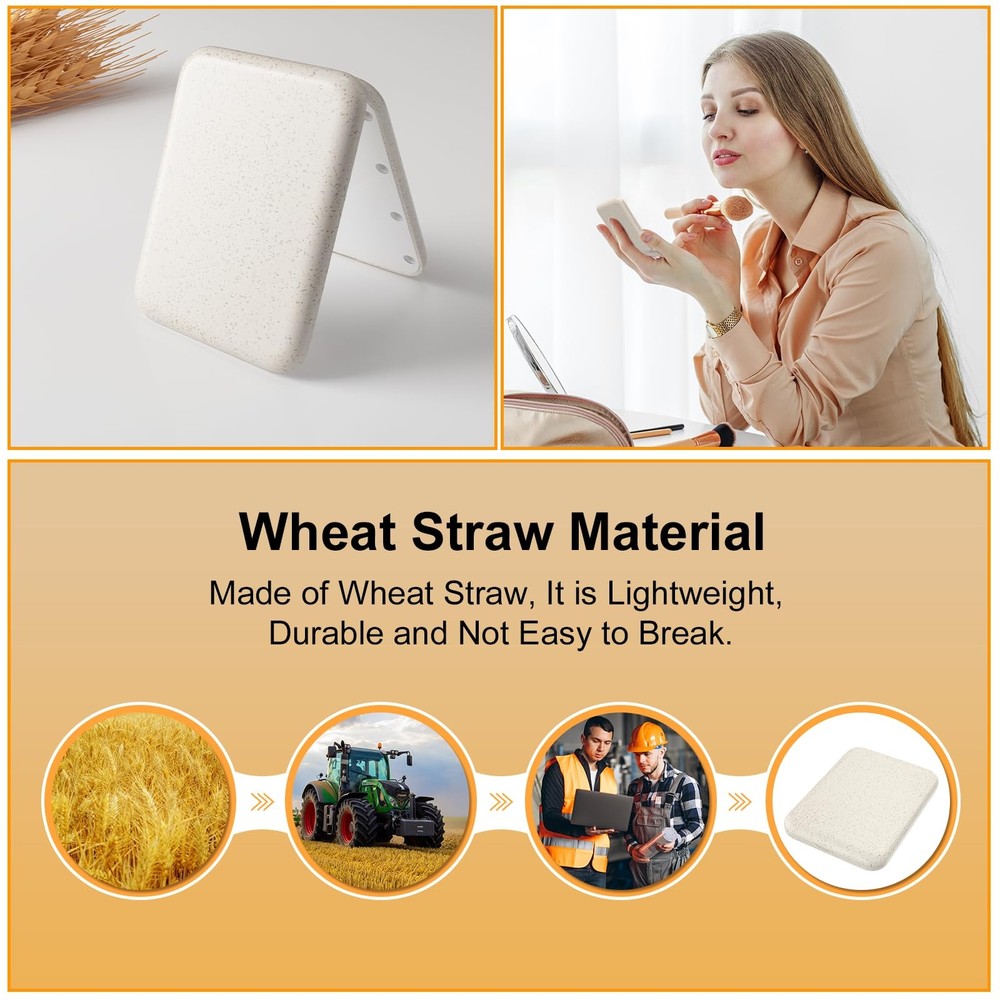 Wheat Straw Compact Mirror 1X/3X Magnification Lighted Folding Eco-Friendly