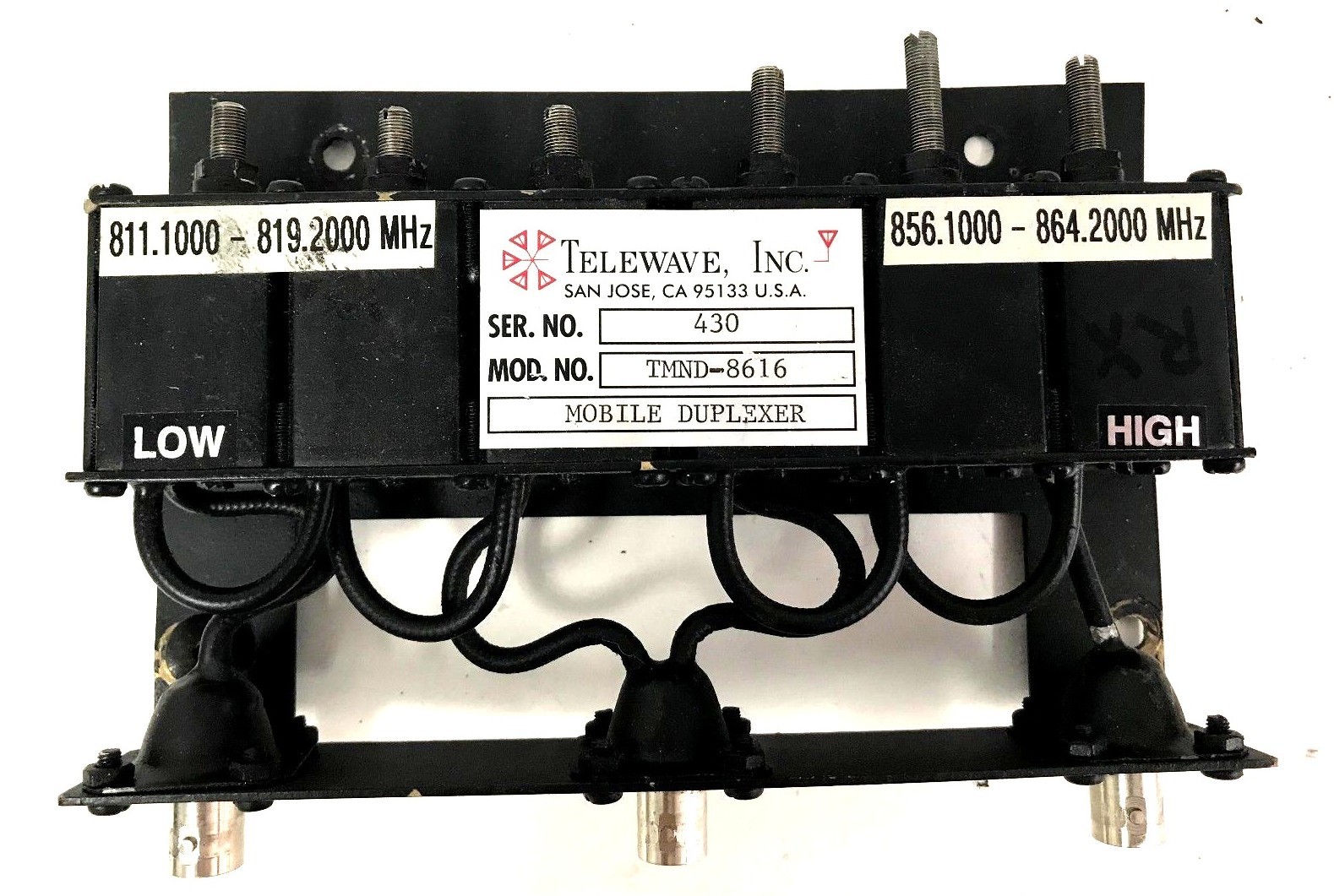 Telewave Inc. TMND-8616 Compact Mobile Band Reject Duplexer 811-819 856-864 MHz